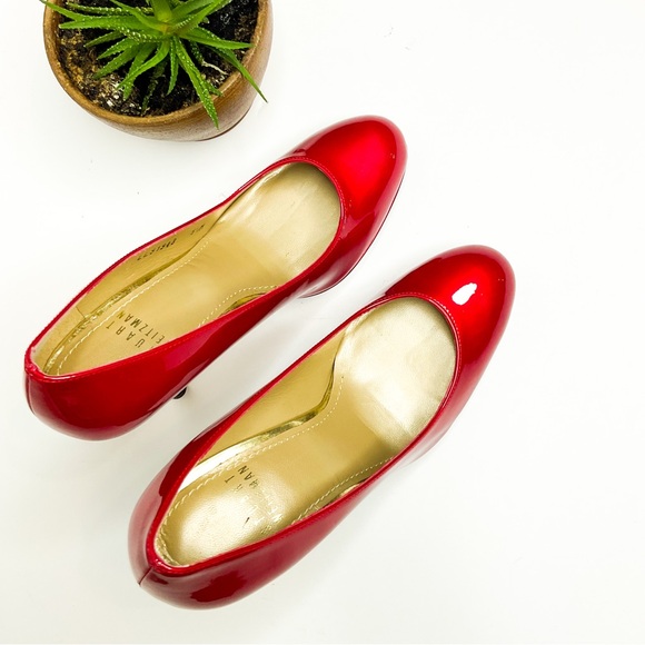 STUART WEITZMAN Elegant Candy Apple Red Women's Glossy Leather Heels - Picture 5 of 10